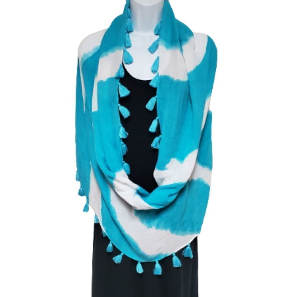 🌹Crown & Ivy Blue and White Infinity Scarf Wrap with Tassels